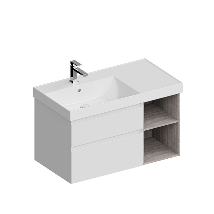 CUB.90Lh/WHT.M Тумба CUBO левая подвесная с ящиками 90, белая матовая - фото 74349